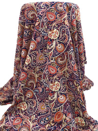 Dark Navy Blue/Almond/Burnt Red/Multi 100% Rayon Paisley Print Challis 44W