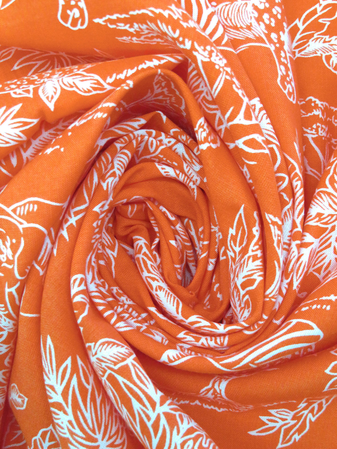 Mandarin Orange/White 100% Rayon Savanna Print Challis 44W