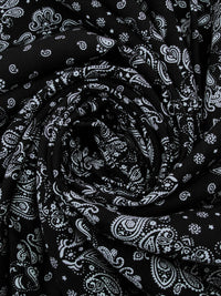 Black/Pale Slate Gray 100% Rayon Paisley Diamond Print Challis 44W