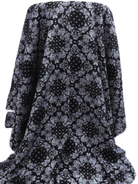 Black/Pale Slate Gray 100% Rayon Paisley Diamond Print Challis 44W