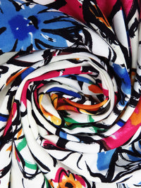 White/Steel Blue/Orche/Multi 100% Rayon Large Painterly Floral Print Challis 44W