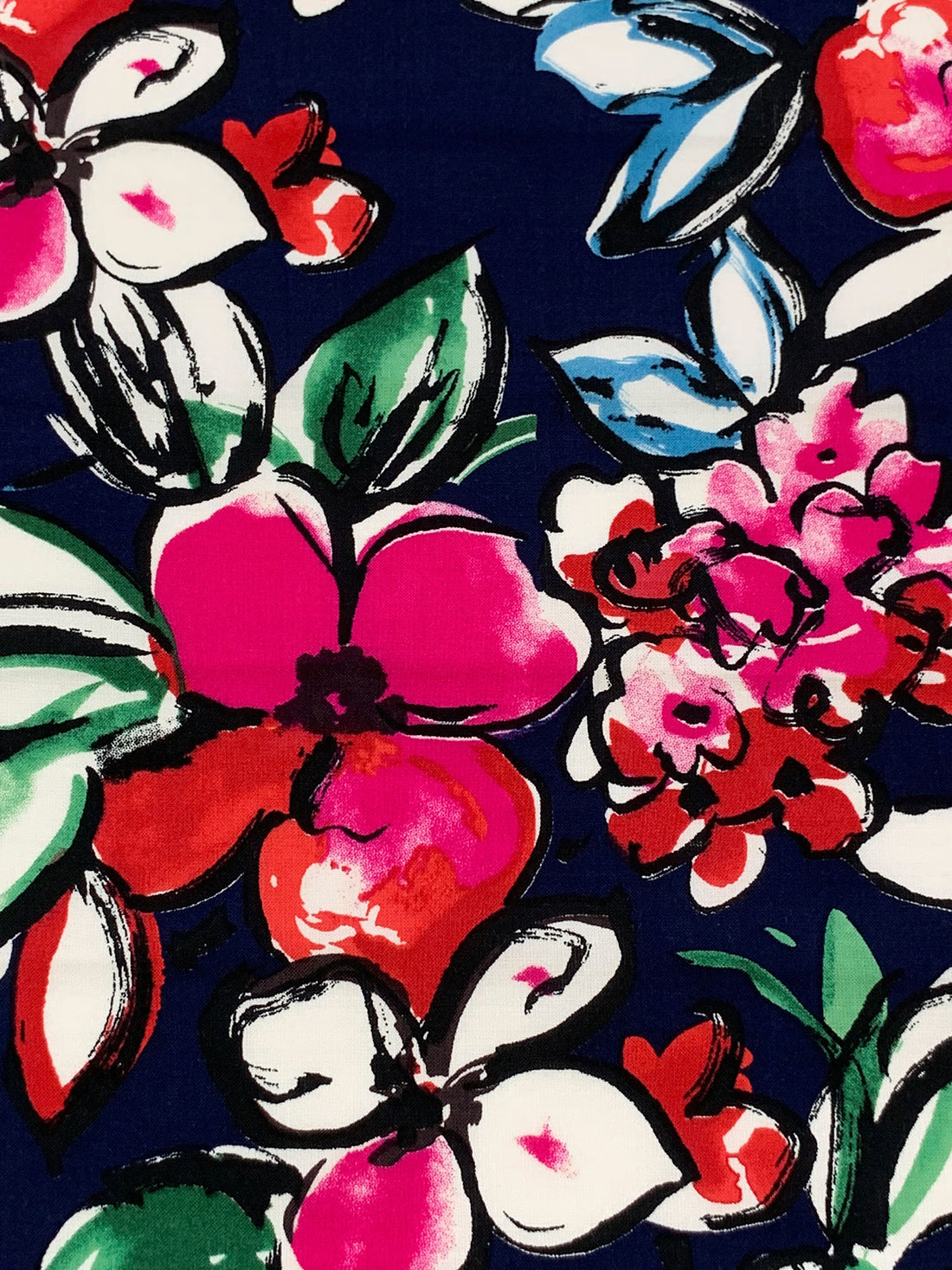 Navy/Deep Pink/Red/White 100% Rayon Floral Print Challis 43W