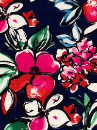 Navy/Deep Pink/Red/White 100% Rayon Floral Print Challis 43W