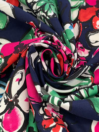 Navy/Deep Pink/Red/White 100% Rayon Floral Print Challis 43W