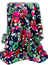 Navy/Deep Pink/Red/White 100% Rayon Floral Print Challis 43W
