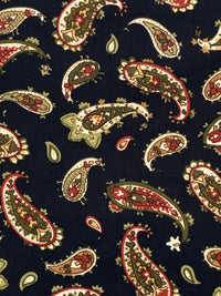 Midnight Navy/Bistre Brown/Cream 100% Rayon Paisley Print Challis 43W