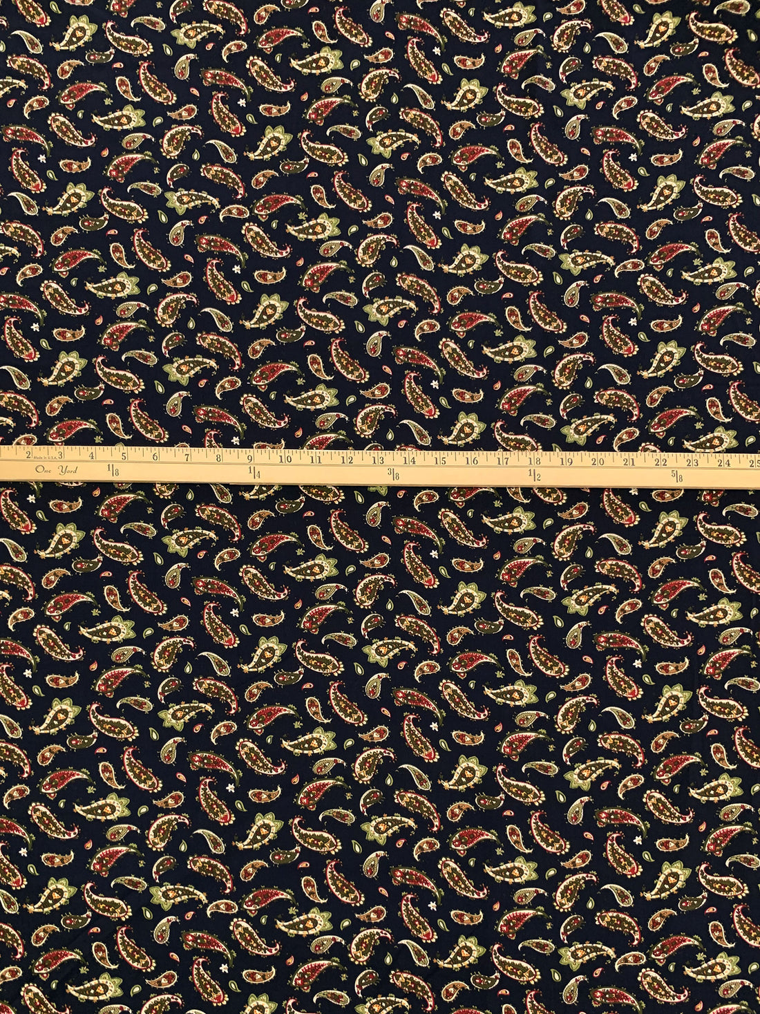 Midnight Navy/Bistre Brown/Cream 100% Rayon Paisley Print Challis 43W