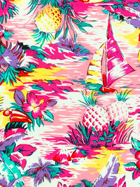 Cerise Pink/Vintage Violet/Yellow/White 100% Rayon Tropical Print Challis 43W