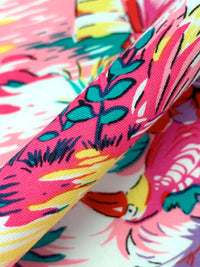 Cerise Pink/Vintage Violet/Yellow/White 100% Rayon Tropical Print Challis 43W