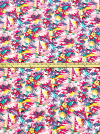 Cerise Pink/Vintage Violet/Yellow/White 100% Rayon Tropical Print Challis 43W