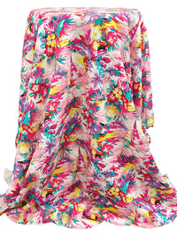 Cerise Pink/Vintage Violet/Yellow/White 100% Rayon Tropical Print Challis 43W
