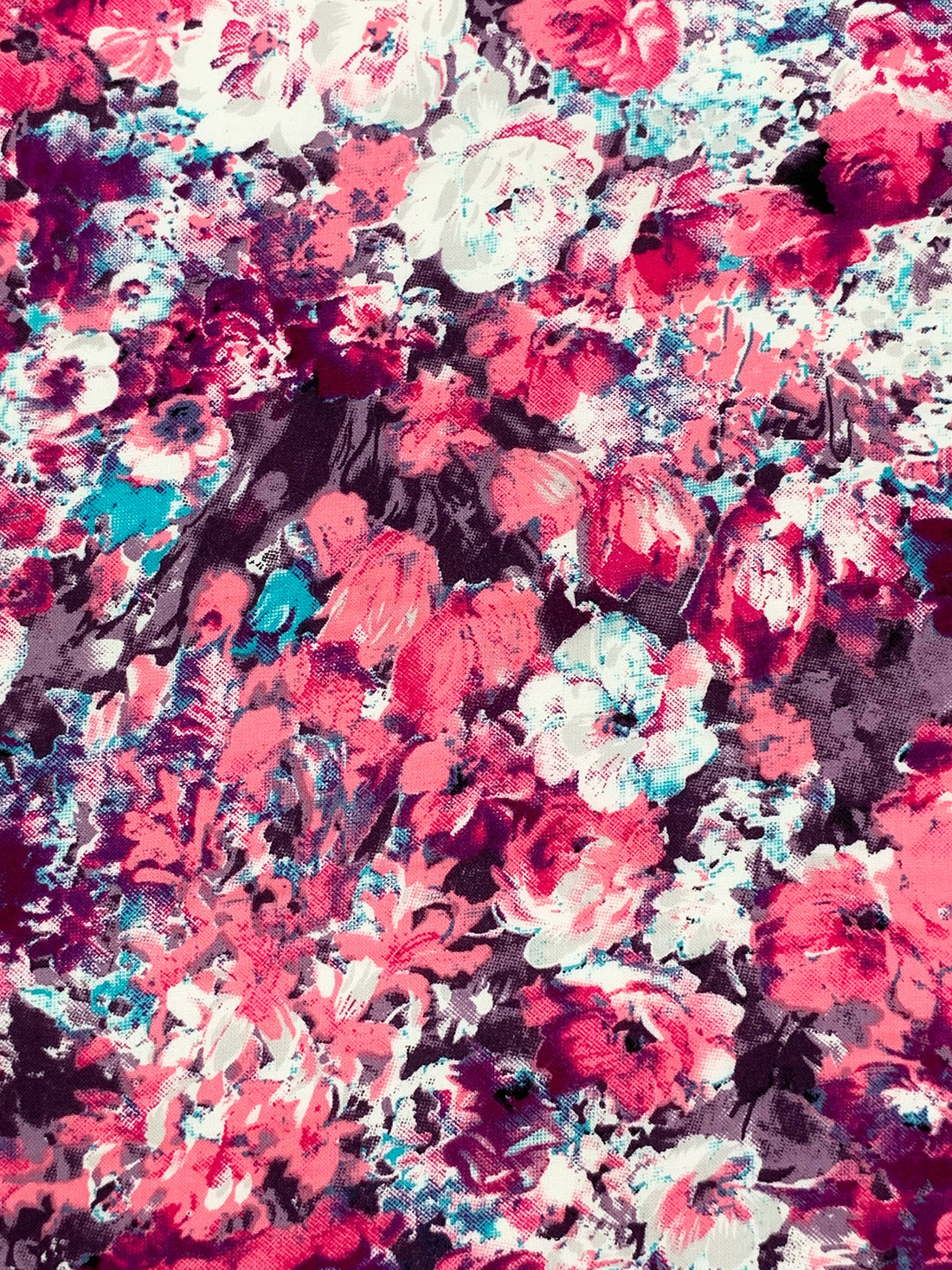 Candy Pink/Caribbean Blue/Fandango Purple/Multi 100% Rayon Abstract Floral Print Challis 43W