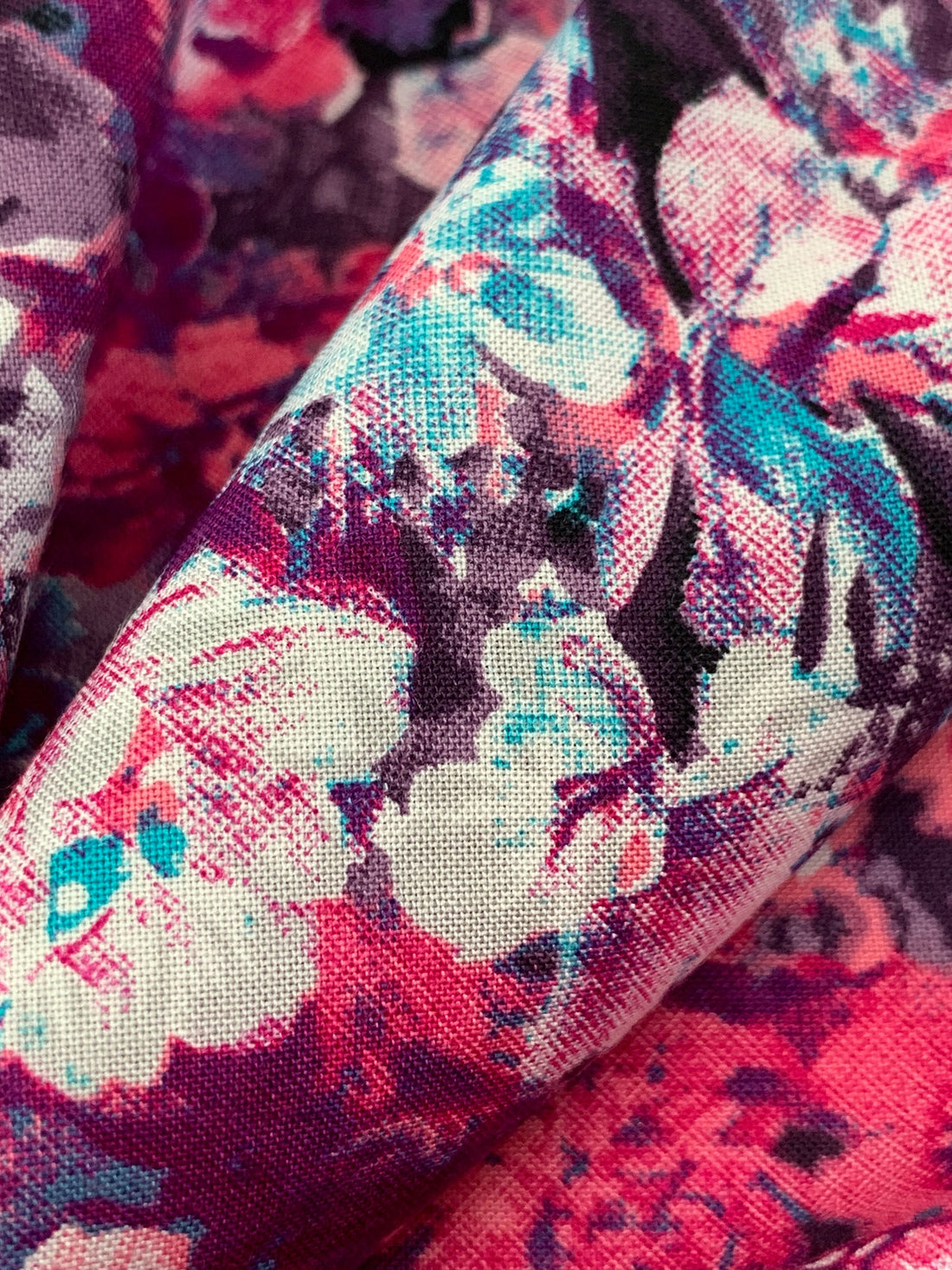 Candy Pink/Caribbean Blue/Fandango Purple/Multi 100% Rayon Abstract Floral Print Challis 43W