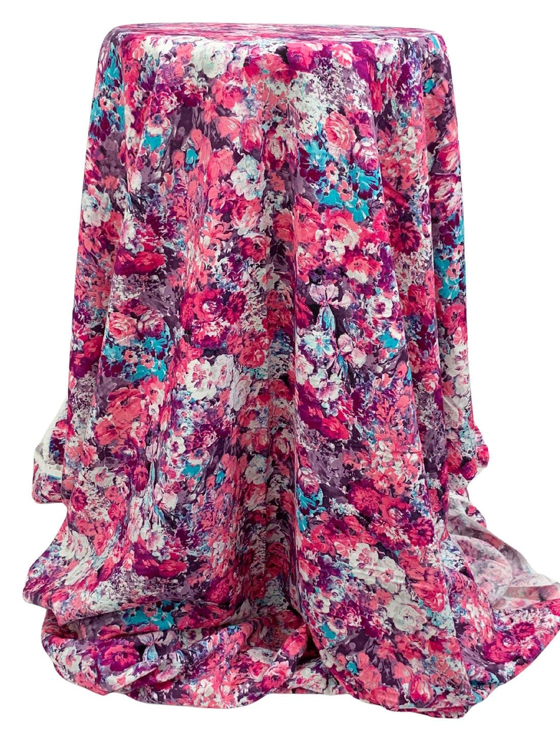 Candy Pink/Caribbean Blue/Fandango Purple/Multi 100% Rayon Abstract Floral Print Challis 43W