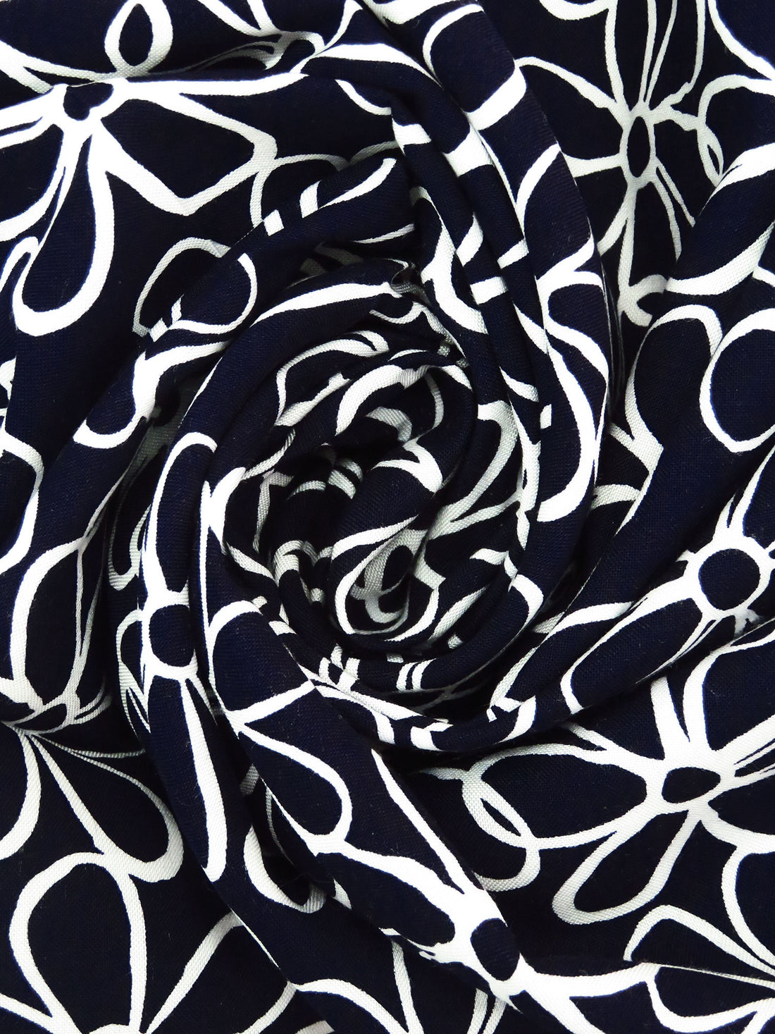 Midnight Navy/Ghost White 100% Rayon Artistic Floral Print Challis 43W