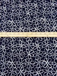 Midnight Navy/Ghost White 100% Rayon Artistic Floral Print Challis 43W