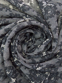 Black/Bone 100% Polyester Lace-Look Floral Print Chiffon - Famous Dress Designer - 56W