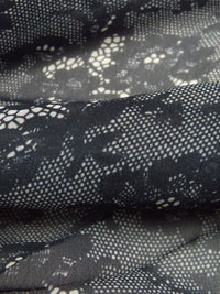 Black/Bone 100% Polyester Lace-Look Floral Print Chiffon - Famous Dress Designer - 56W