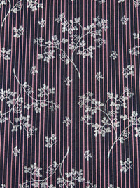 Midnight Navy/White/Light Pink 100% Cotton Branches On Vertical Stripe Weave Denim-Look Jacquard Shirting 60W