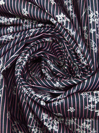 Midnight Navy/White/Light Pink 100% Cotton Branches On Vertical Stripe Weave Denim-Look Jacquard Shirting 60W