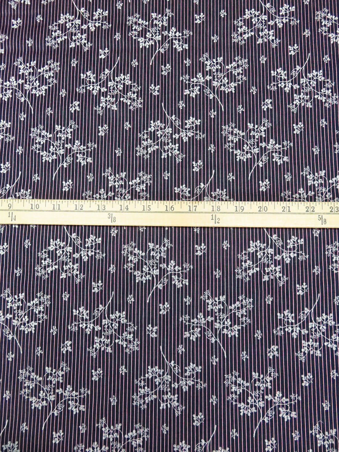 Midnight Navy/White/Light Pink 100% Cotton Branches On Vertical Stripe Weave Denim-Look Jacquard Shirting 60W