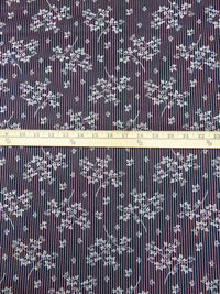 Midnight Navy/White/Light Pink 100% Cotton Branches On Vertical Stripe Weave Denim-Look Jacquard Shirting 60W