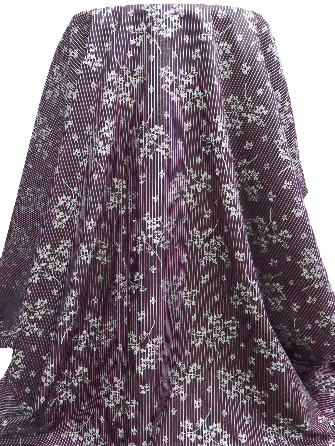 Midnight Navy/White/Light Pink 100% Cotton Branches On Vertical Stripe Weave Denim-Look Jacquard Shirting 60W