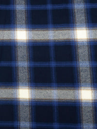 Midnight Navy/Very Dark Cornflower/White/Multi 100% Cotton Plaid Weave Yarn-Dyed Flannel Shirting 56W