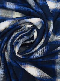 Midnight Navy/Very Dark Cornflower/White/Multi 100% Cotton Plaid Weave Yarn-Dyed Flannel Shirting 56W