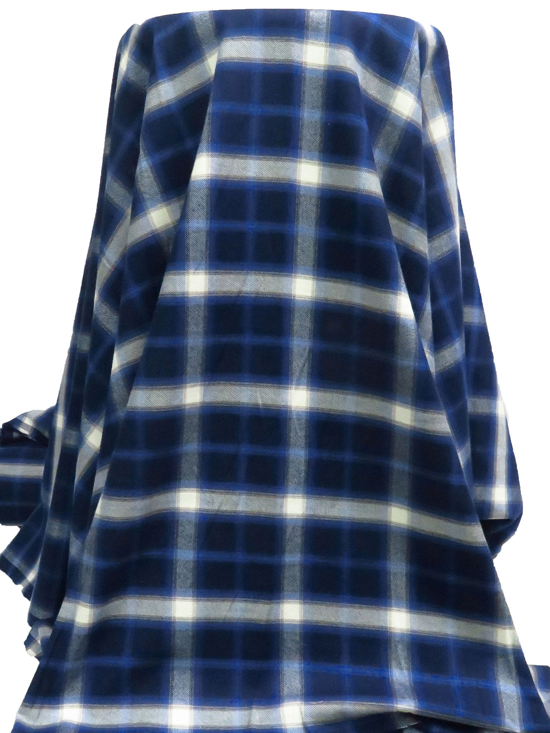 Midnight Navy/Very Dark Cornflower/White/Multi 100% Cotton Plaid Weave Yarn-Dyed Flannel Shirting 56W