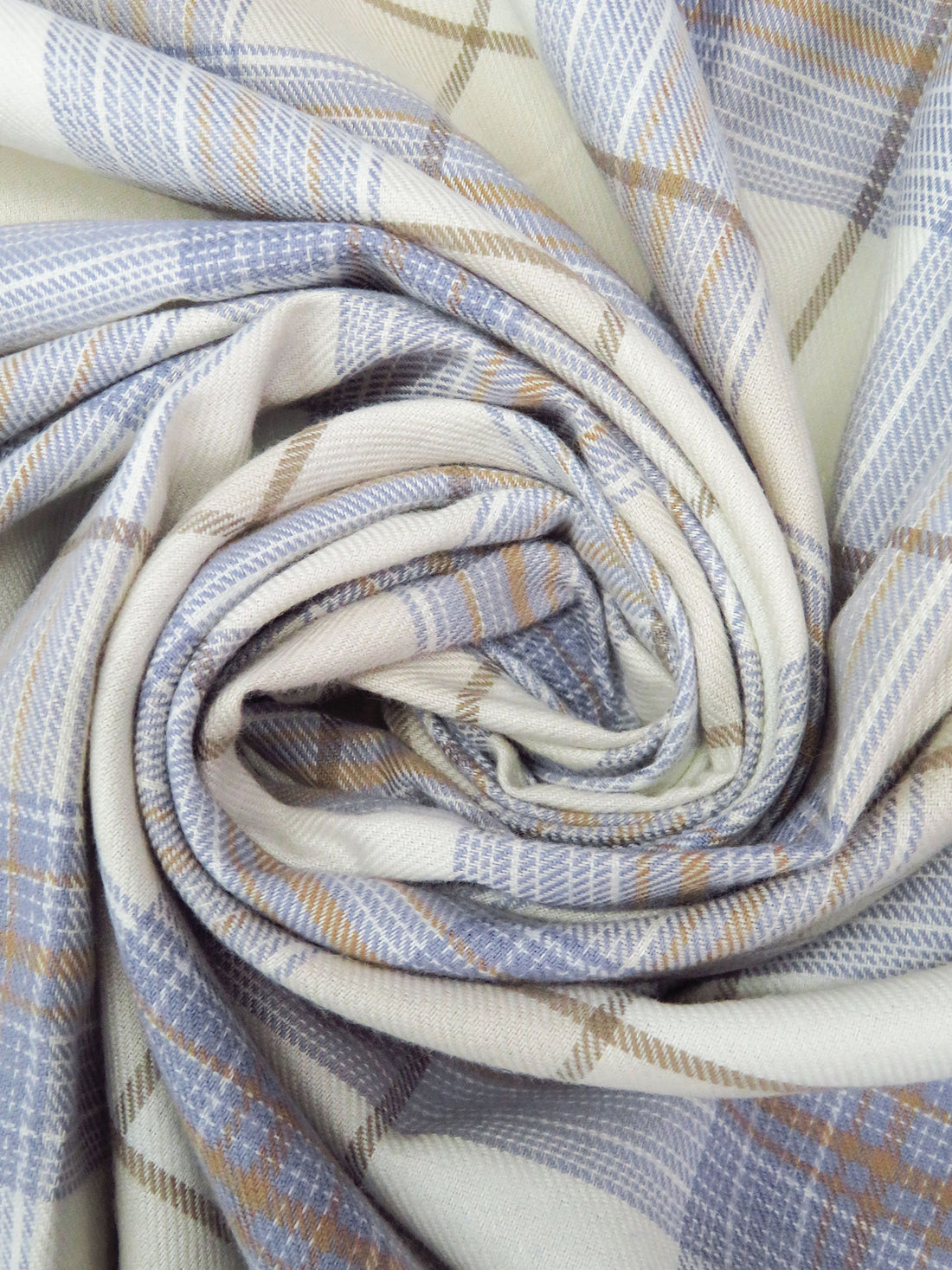 White/Periwinkle/Stone Terrance/Multi 100% Cotton Plaid Weave Yarn-Dyed Flannel Shirting 58W