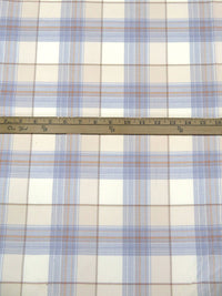 White/Periwinkle/Stone Terrance/Multi 100% Cotton Plaid Weave Yarn-Dyed Flannel Shirting 58W