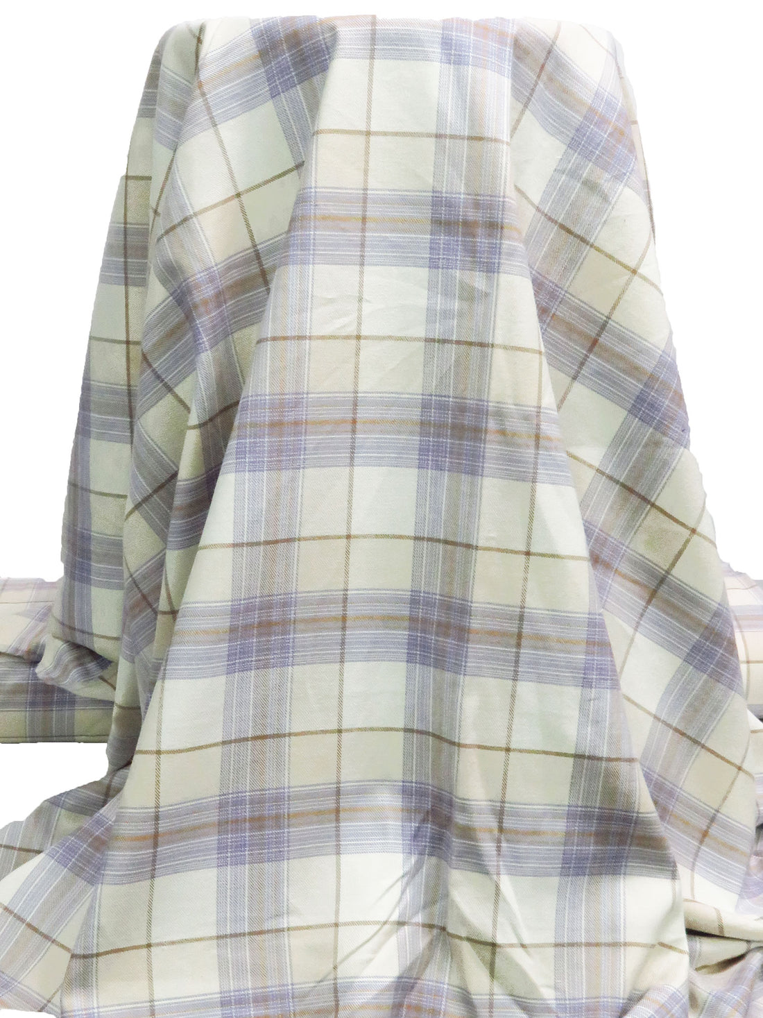 White/Periwinkle/Stone Terrance/Multi 100% Cotton Plaid Weave Yarn-Dyed Flannel Shirting 58W
