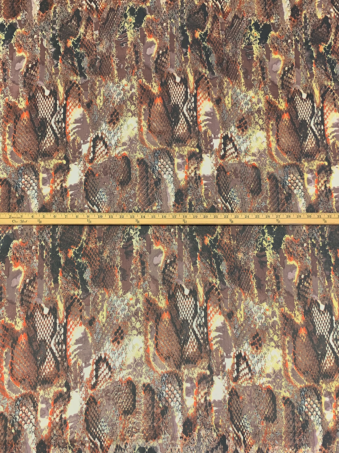 Cobblestone/Black/Medium Vermilion/Multi 100% Silk Abstract Snakeskin-Look Print Crinkle Chiffon 52W