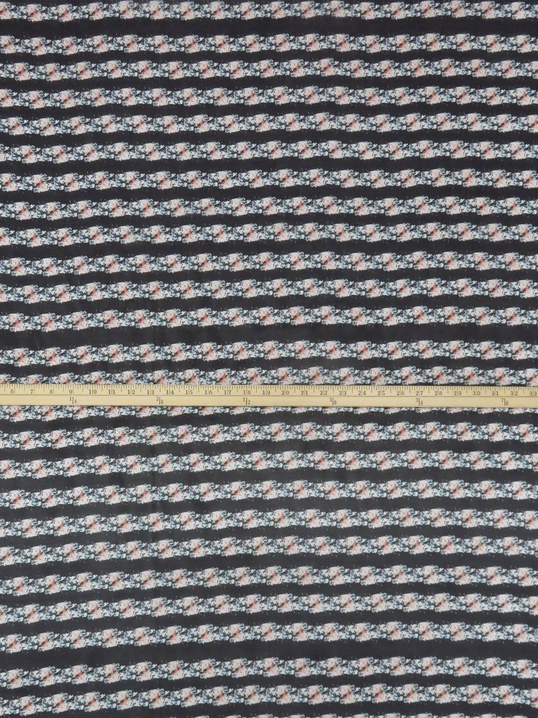 Black/Dark Rose Pink/Sky Blue/Multi 100% Silk Horizontal Floral Stripe Print Chiffon 43W
