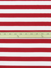 SOLD AS IS ONLY - Cherry Red/Palest Ballet Pink/White Cotton/Polyester Horizontal Stripe Interlock Knit 60W