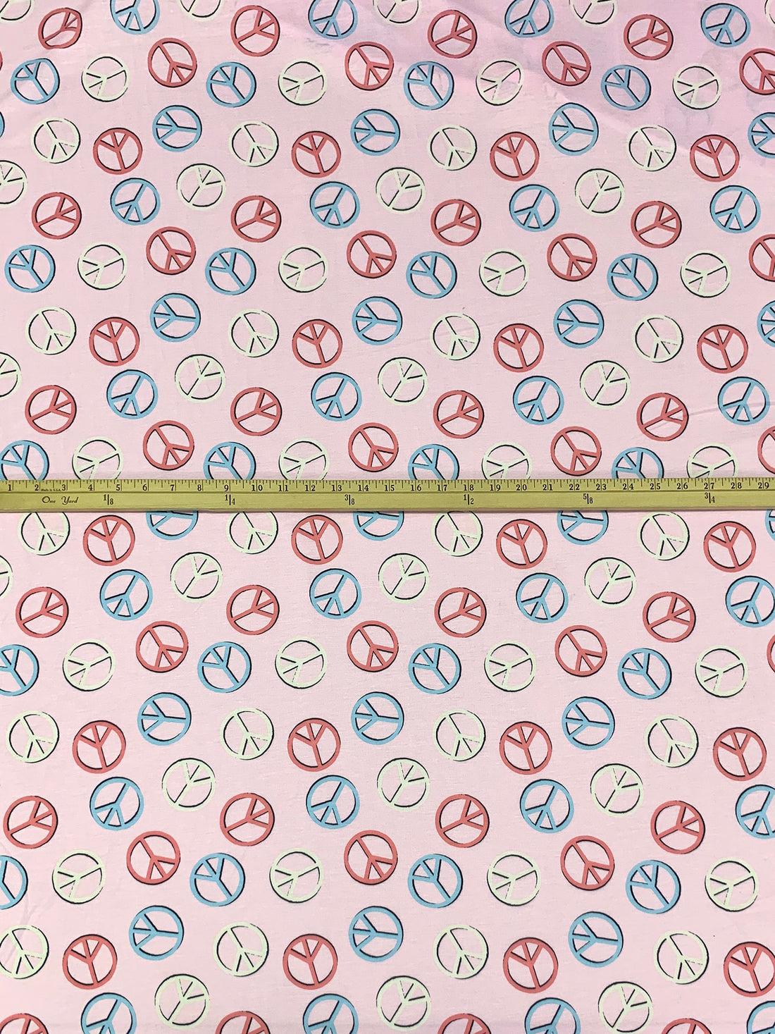 Pale Pink/Soft Cerulean/Terra Rosa/Multi 100% Polyester Peace Sign Print Jersey Knit 56W