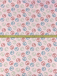 Pale Pink/Soft Cerulean/Terra Rosa/Multi 100% Polyester Peace Sign Print Jersey Knit 56W