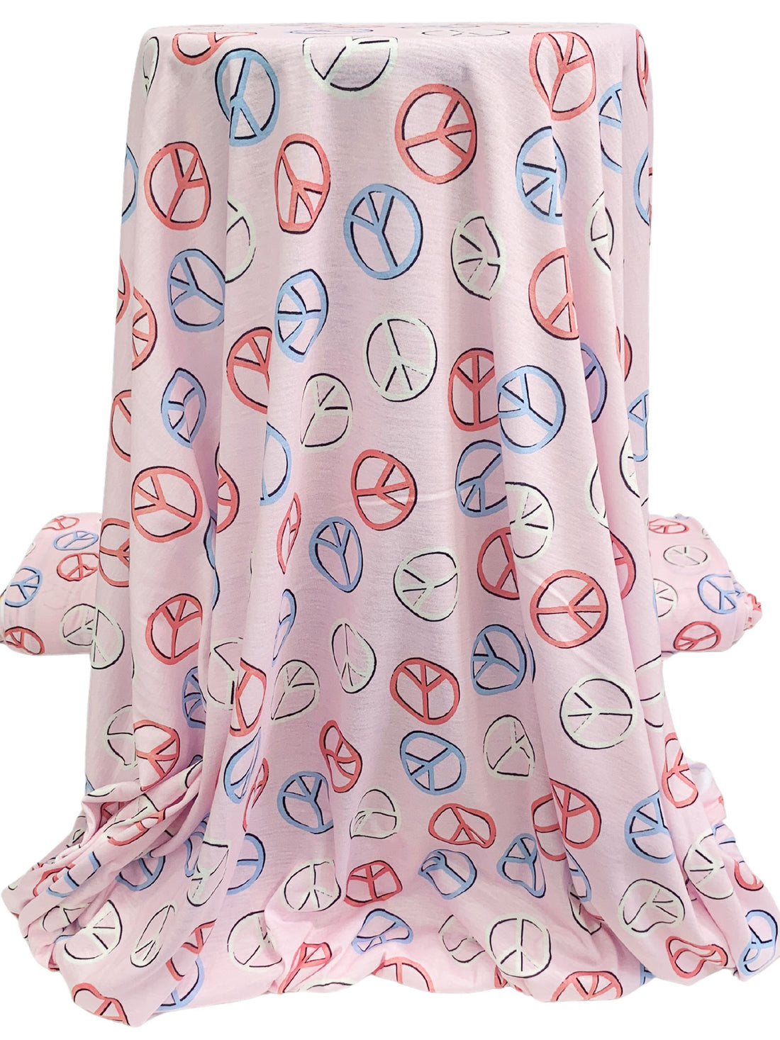Pale Pink/Soft Cerulean/Terra Rosa/Multi 100% Polyester Peace Sign Print Jersey Knit 56W