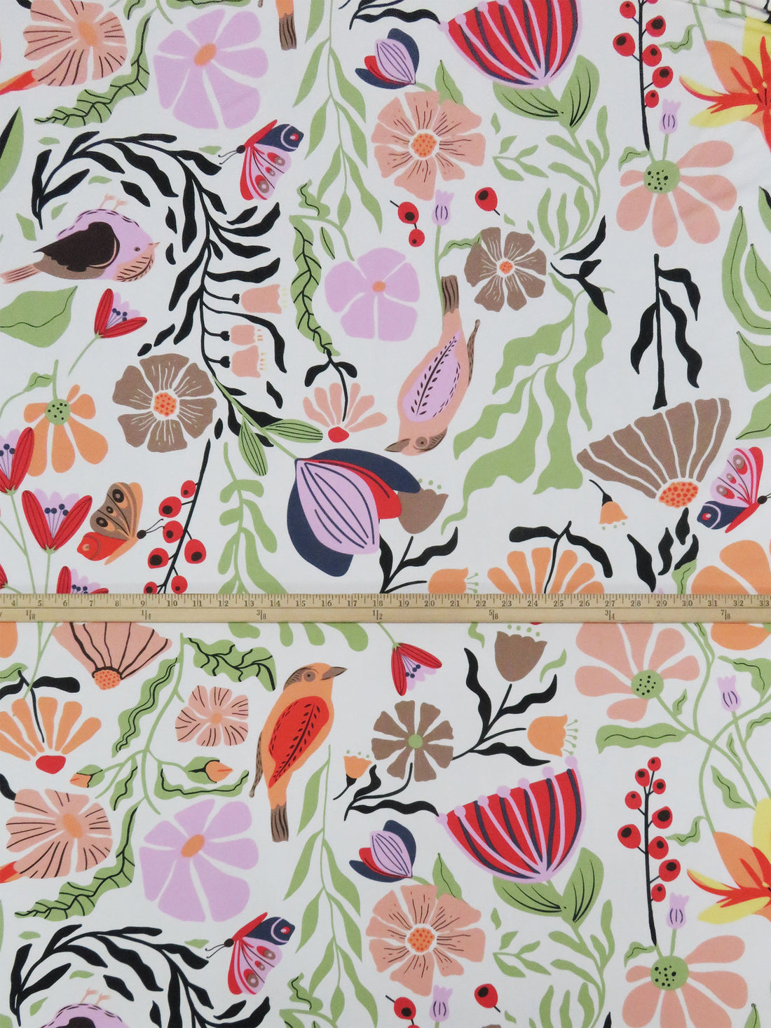 Off White/Aloe Green/Mocha Mousse/Multi Polyester/Lycra Flora And Fauna Print ITY Knit - NY Designer - 58W