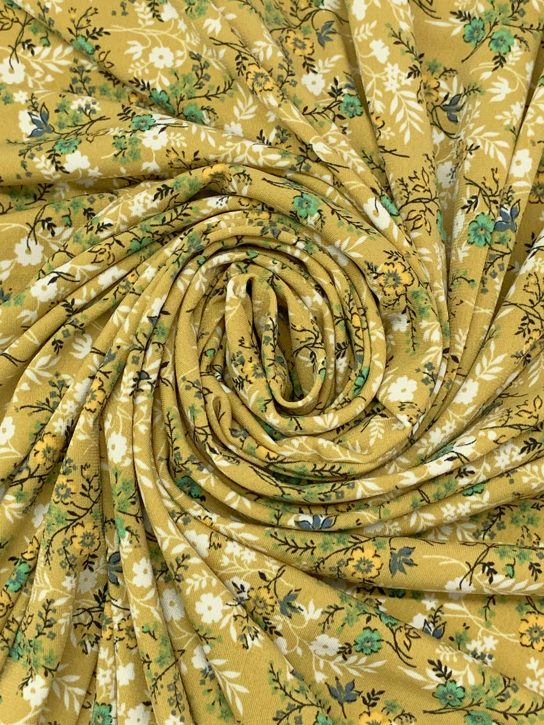 Vegas Gold/Dark Sea Green/Black/White Polyester/Lycra Floral Print ITY Knit - NY Designer - 58W