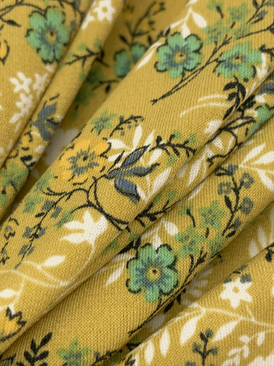 Vegas Gold/Dark Sea Green/Black/White Polyester/Lycra Floral Print ITY Knit - NY Designer - 58W