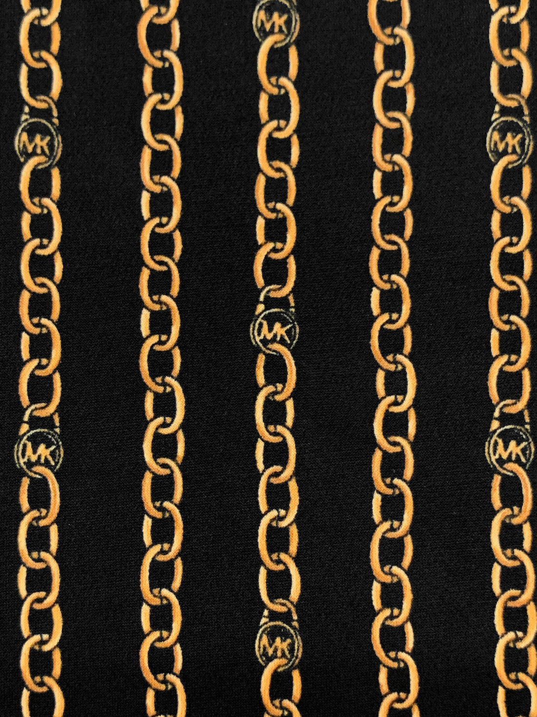 Black/Gold Polyester/Lycra Vertical MK Chain Print ITY Knit - NY Designer - 58W