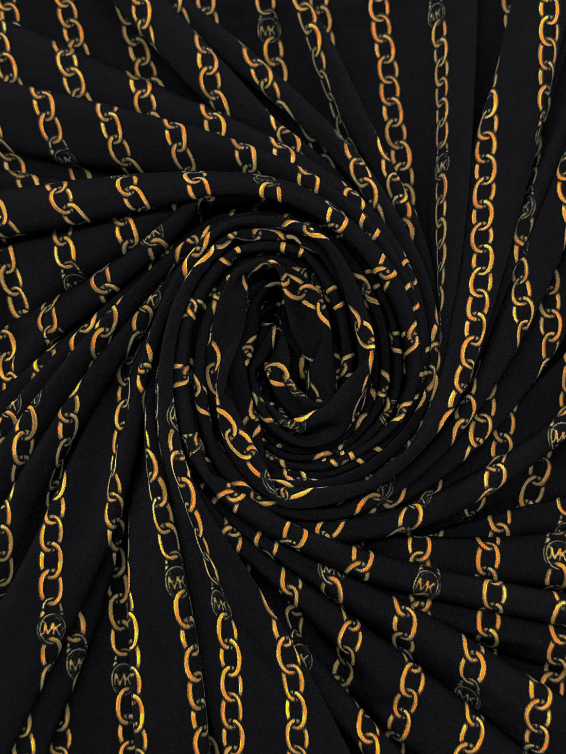 Black/Gold Polyester/Lycra Vertical MK Chain Print ITY Knit - NY Designer - 58W
