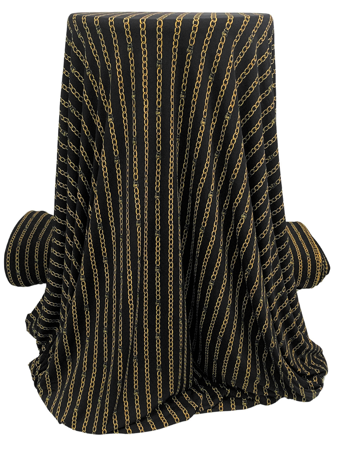 Black/Gold Polyester/Lycra Vertical MK Chain Print ITY Knit - NY Designer - 58W