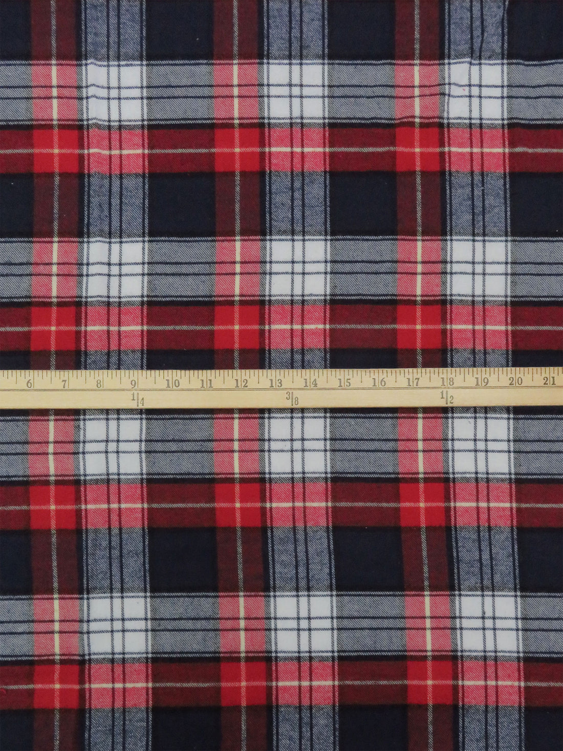 Midnight Navy/Dark Cherry Red/White/Black 100% Cotton Plaid Weave Flannel Shirting 60W
