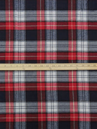 Midnight Navy/Dark Cherry Red/White/Black 100% Cotton Plaid Weave Flannel Shirting 60W