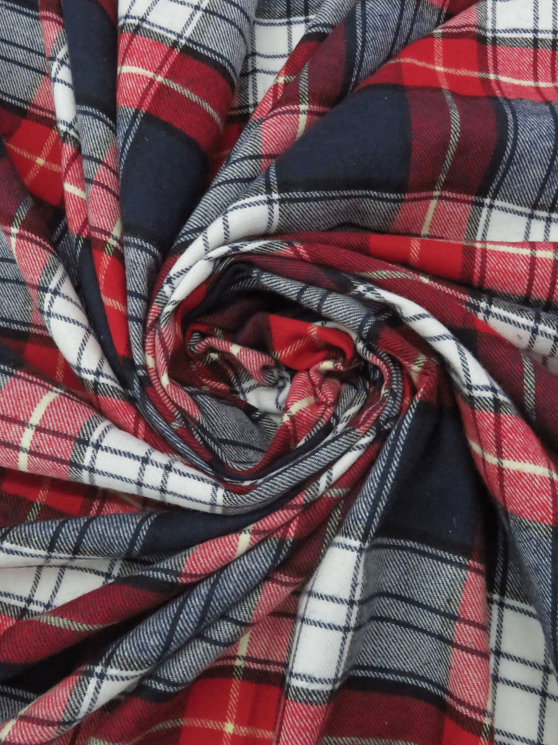 Midnight Navy/Dark Cherry Red/White/Black 100% Cotton Plaid Weave Flannel Shirting 60W