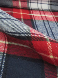 Midnight Navy/Dark Cherry Red/White/Black 100% Cotton Plaid Weave Flannel Shirting 60W