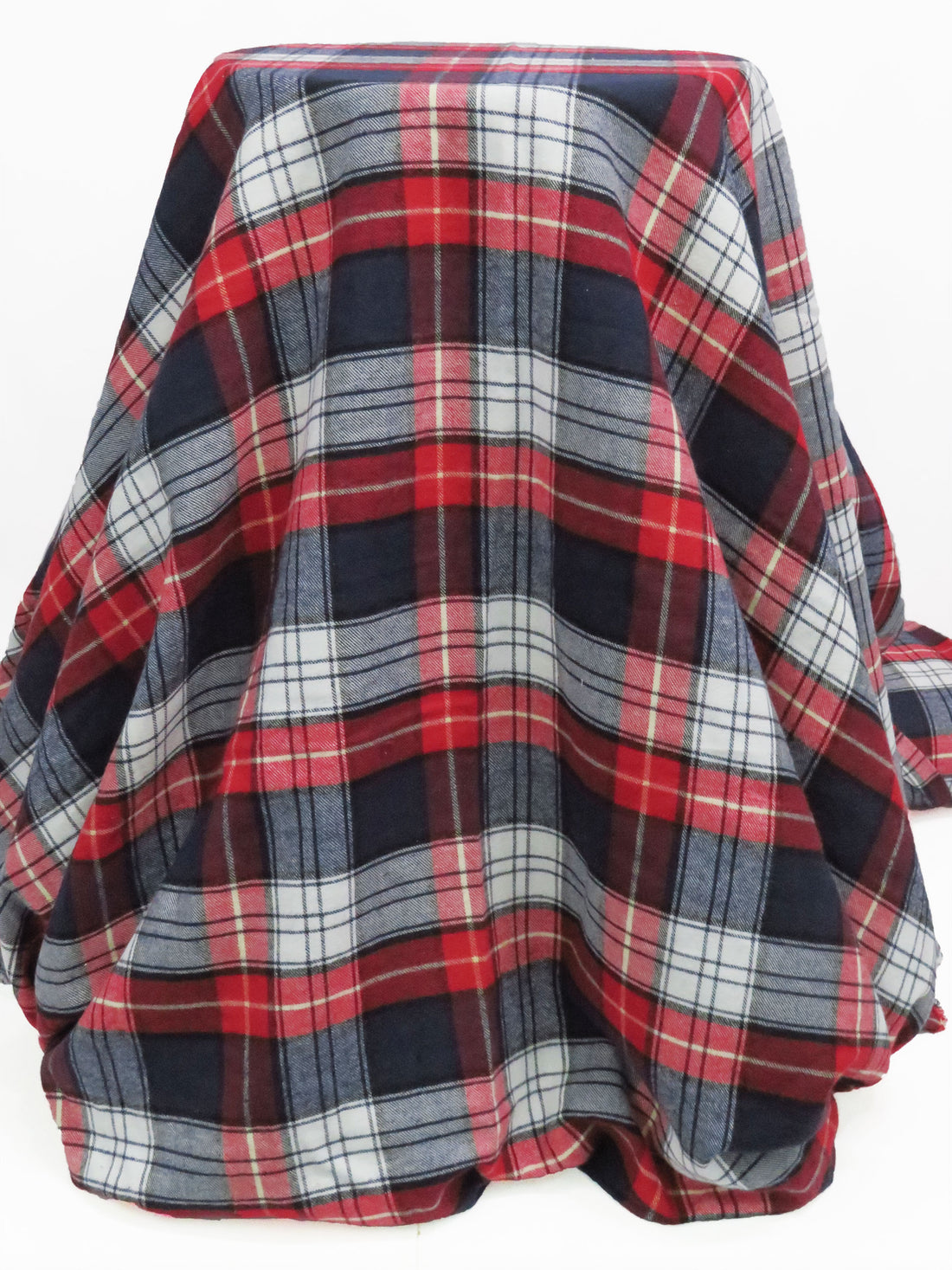 Midnight Navy/Dark Cherry Red/White/Black 100% Cotton Plaid Weave Flannel Shirting 60W